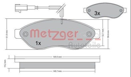 Комплект гальмівних колодок, дискове гальмо METZGER 1170073