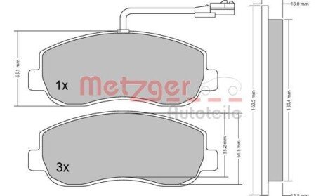 Комплект гальмівних колодок, дискове гальмо METZGER 1170148