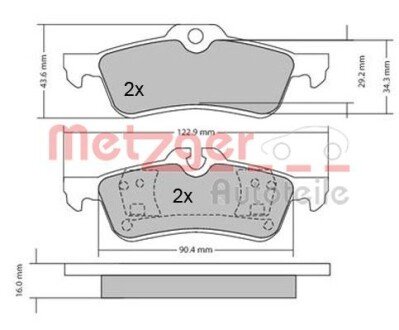 Комплект тормозных колодок, дисковый тормоз METZGER 1170154