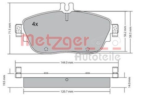 Комплект гальмівних колодок, дискове гальмо METZGER 1170215