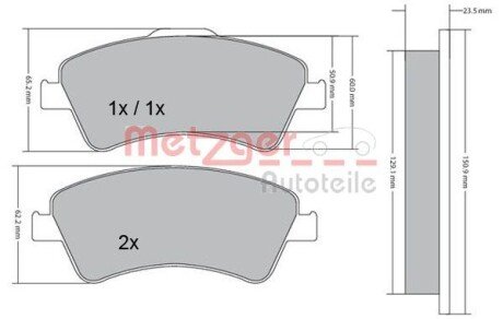 Комплект гальмівних колодок, дискове гальмо METZGER 1170220