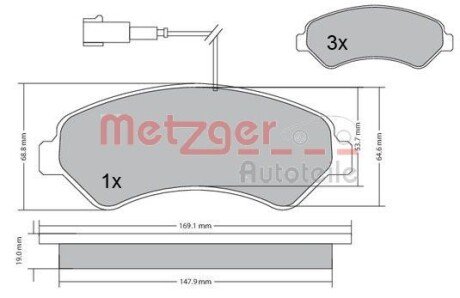 Комплект гальмівних колодок, дискове гальмо METZGER 1170248