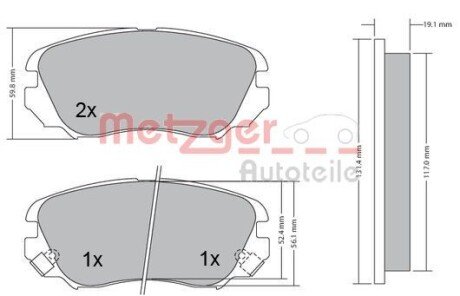 Комплект тормозных колодок, дисковый тормоз METZGER 1170291