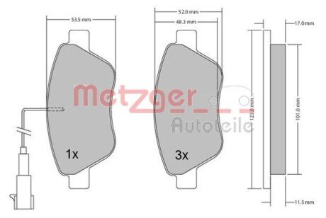 Комплект тормозных колодок, дисковый тормоз METZGER 1170296