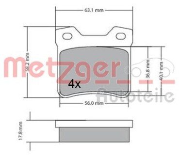 Комплект гальмівних колодок, дискове гальмо METZGER 1170310