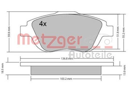 Комплект тормозных колодок, дисковый тормоз METZGER 1170326