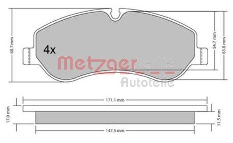 Комплект гальмівних колодок, дискове гальмо METZGER 1170349