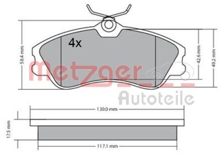 Комплект гальмівних колодок, дискове гальмо METZGER 1170377