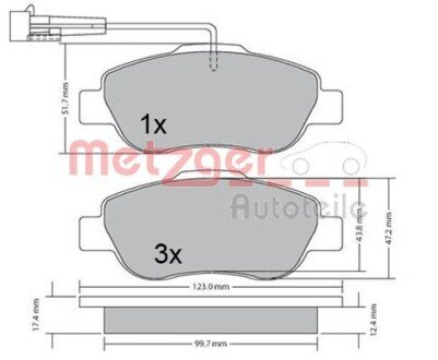 Комплект тормозных колодок, дисковый тормоз METZGER 1170382