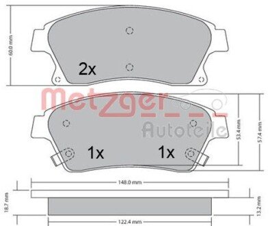 Комплект гальмівних колодок, дискове гальмо METZGER 1170393