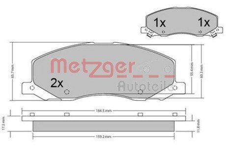 Комплект тормозных колодок, дисковый тормоз METZGER 1170468