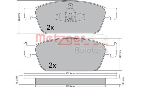 Комплект тормозных колодок, дисковый тормоз METZGER 1170689