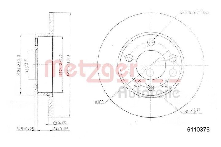 Гальмівний диск METZGER 6110376 (фото 1)