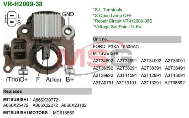 Регулятор генератора MOBILETRON VR-H2009-38 (фото 1)