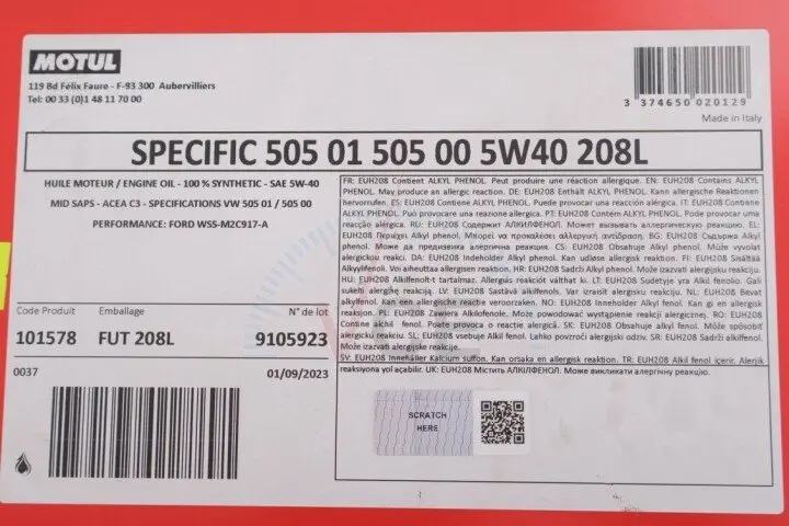 Фото 1 - Моторное масло Specific 505 01 502 00 505 00 5W40 208л (101578) MOTUL 842478 Моторное масло Specific 505 01 502 00 505 00 5W40 208л (101578) MOTUL 842478 (фото 1)