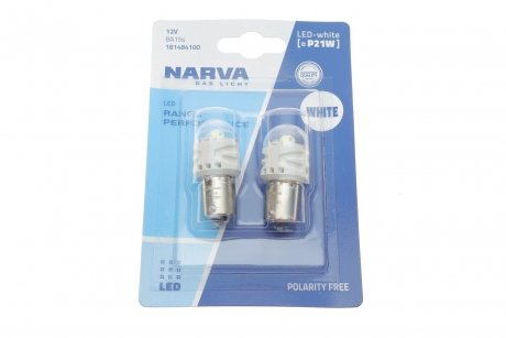 Лампа светодиодная p21w white led range performance 2,2w ba15s (блистер 2шт) (выр-во) NARVA 181484100