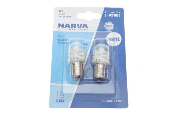 Лампа світлодіодна p21w white led range performance 2,2w ba15s (блістер 2шт) NARVA 181484100 (фото 1)