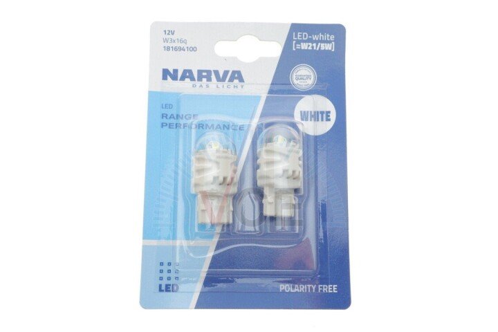 Лампа светодиодная w21/5w white led range performance 2.4/0.48w w3x16q (блистер 2шт) (выр-во) NARVA 181694100 (фото 1)