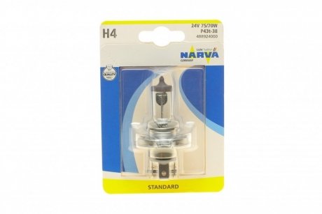 Автолампа h4 24v 75/70w p43t-38 standard (blister) NARVA 488924000