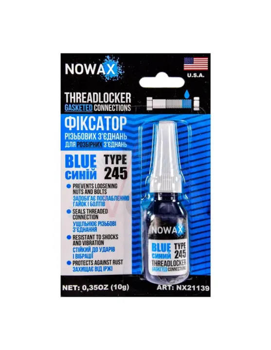 Фиксатор резьбы разборное соединение (синий) 10 ml NOWAX NX21139 (фото 1)