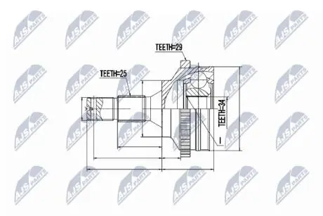 ШАРНІР РІВНИХ КУТОВИХ ШВИДКОСТЕЙ | CITROEN C4 1.6HDI 04-, PEUGEOT 307 1.4HDI,1.6HDI,2.0HDI,1.6,2.0 04- NTY NPZ-CT-010
