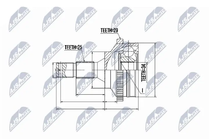 ШАРНІР РІВНИХ КУТОВИХ ШВИДКОСТЕЙ | CITROEN C4 1.6HDI 04-, PEUGEOT 307 1.4HDI,1.6HDI,2.0HDI,1.6,2.0 04- NTY NPZ-CT-010 (фото 1)