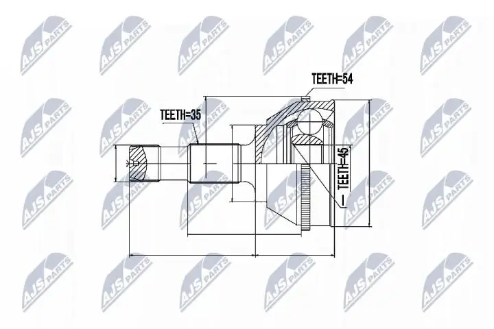 ШАРНІР РІВНИХ КУТОВИХ ШВИДКОСТЕЙ | CITROEN JUMPER/PEUGEOT BOXER/FIAT DUCATO 18Q 94- /+ABS=54T/ NTY NPZ-FT-008 (фото 1)
