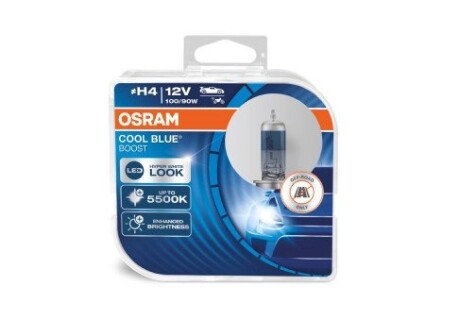 Автолампа cool blue boost h4 p43t 90 w 100 w світло-блакитна Osram 62193CBBHCB