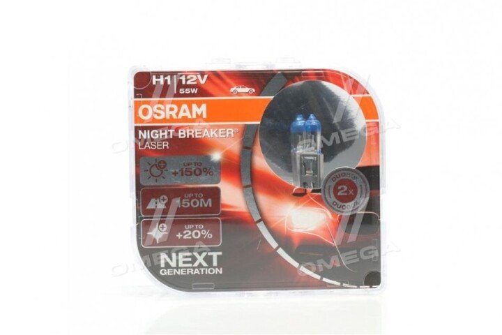 Автолампа night breaker laser h1 p14,5s 55 w прозоро-блакитна Osram 64150NLHCB (фото 1)