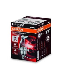 Автолампа night breaker unlimited h4 p43t 55 w 60 w прозрачно-голубая Osram 64193NBU