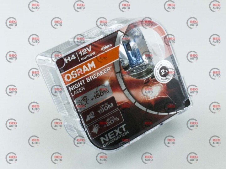 Лампа 12v h4 60/55w p43t night breaker laser +150% box2шт Osram 64193NL-HCB-DUO (фото 1)