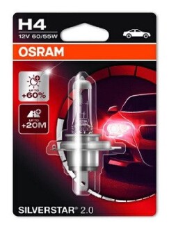 Автолампа silverstar 2.0 h4 p43t 55 w 60 w прозора Osram 64193SV201B (фото 1)