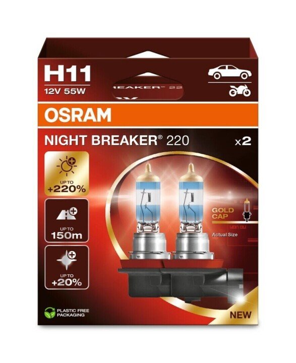 Автолампа Night Breaker 220 H11 55W 12V PGJ19-2 к/т 2 шт Osram 64211NB220-2HB (фото 1)