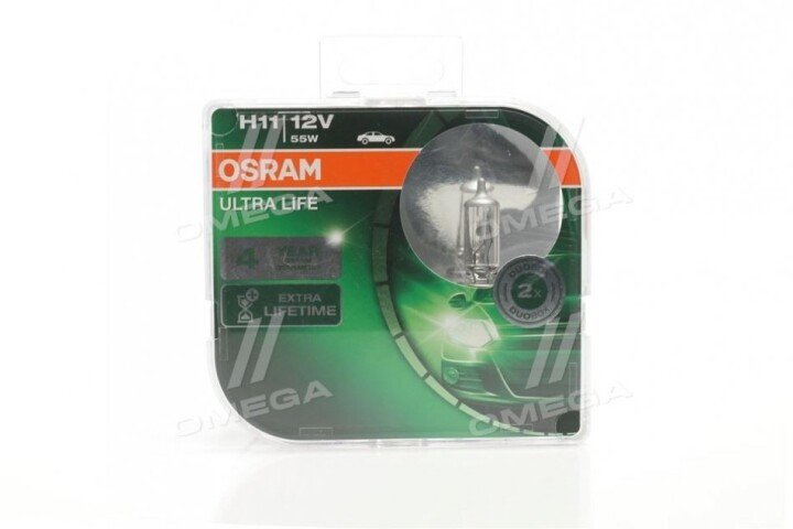 Лампа фарна h11 12v 55w pgj19-2 ultra life (компл.) (вір-во) Osram 64211ULT-HCB-DUO (фото 1)