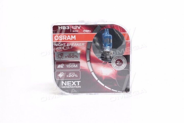 Автолампа night breaker laser hb3 p20d 60 w прозрачно-голубая Osram 9005NLHCB (фото 1)