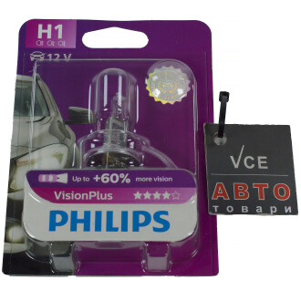 Автолампа visionplus h1 p14,5s 55 w прозора PHILIPS 12258VPB1