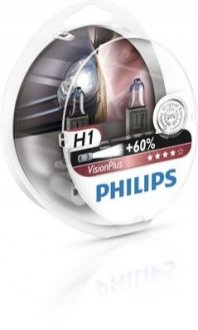 Автолампа visionplus h1 p14,5s 55 w прозрачно-голубая PHILIPS 12258VPS2