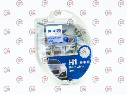 Автолампа whitevision ultra h1 p14,5s 55 w светло-голубая PHILIPS 12258WVUSM