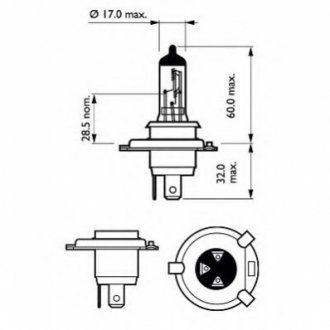 Автолампа longlife ecovision h4 p43t-38 55 w 60 w прозора PHILIPS 12342LLECOS2 (фото 1)