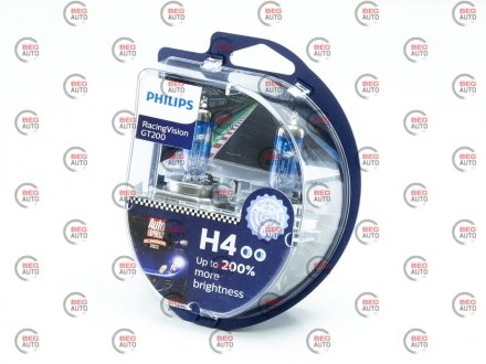 Автолампа racing vision gt200 h4 p43t-38 55 w 60 w прозрачно-голубая PHILIPS 12342RGTS2 (фото 1)