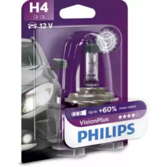 Автолампа visionplus h4 p43t-38 55 w 60 w прозрачная PHILIPS 12342VPB1