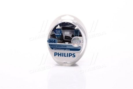 Автолампа whitevision ultra h4 p43t-38 55 w 60 w світло-блакитна PHILIPS 12342WVUSM (фото 1)