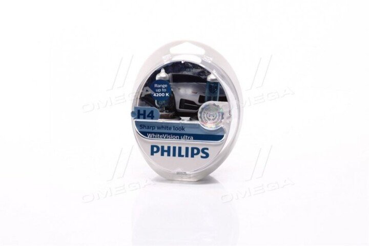 Автолампа whitevision ultra h4 p43t-38 55 w 60 w светло-голубая PHILIPS 12342WVUSM (фото 1)