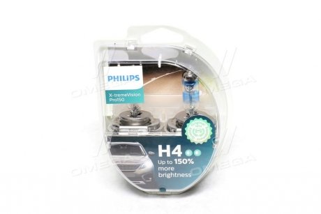 Автолампа x-tremevision pro150 h4 p43t-38 55 w 60 w прозрачно-голубая PHILIPS 12342XVPS2