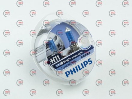 Автолампа crystalvision h11 pgj19-2 55 w світло-блакитна PHILIPS 12362CVS2