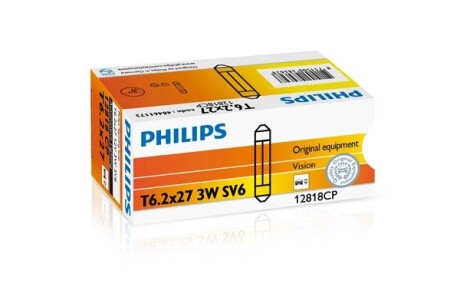 Автолампа vision t6,2x27 sv6 3 w прозора PHILIPS 12818CP