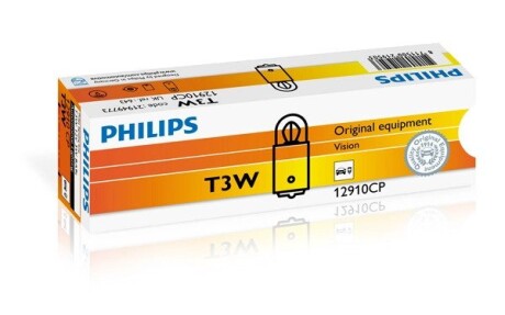 Автолампа vision t3w ba9s 3 w прозора PHILIPS 12910CP