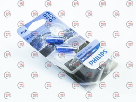 Автолампа whitevision ultra w5w w2,1x9,5d 5 w синя PHILIPS 12961WVUB2