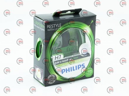 Автолампа colorvision h7 px26d 55 w зеленая PHILIPS 12972CVPGS2