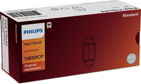 Автолампа t15x43 sv8,5 15 w прозора PHILIPS 13850CP